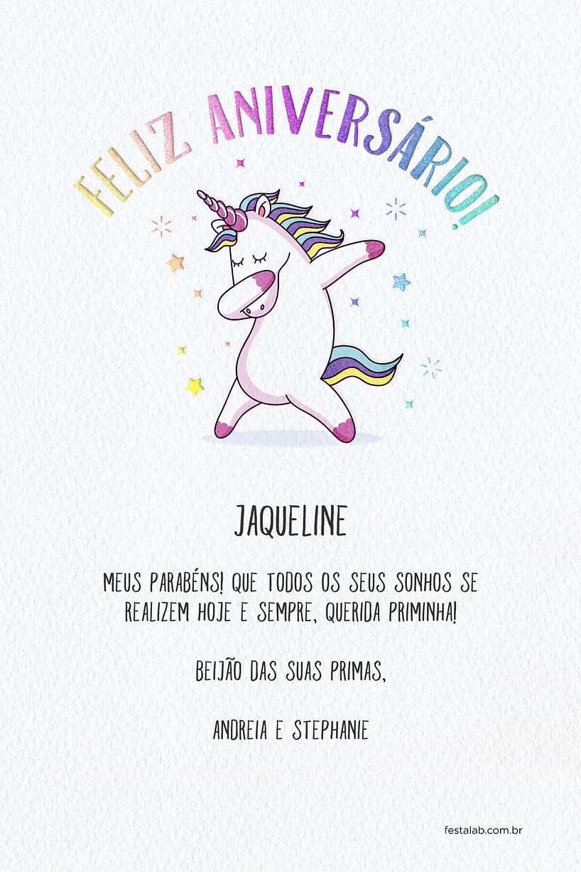 Cartao de Aniversario Adulto - Unicornio Holografico