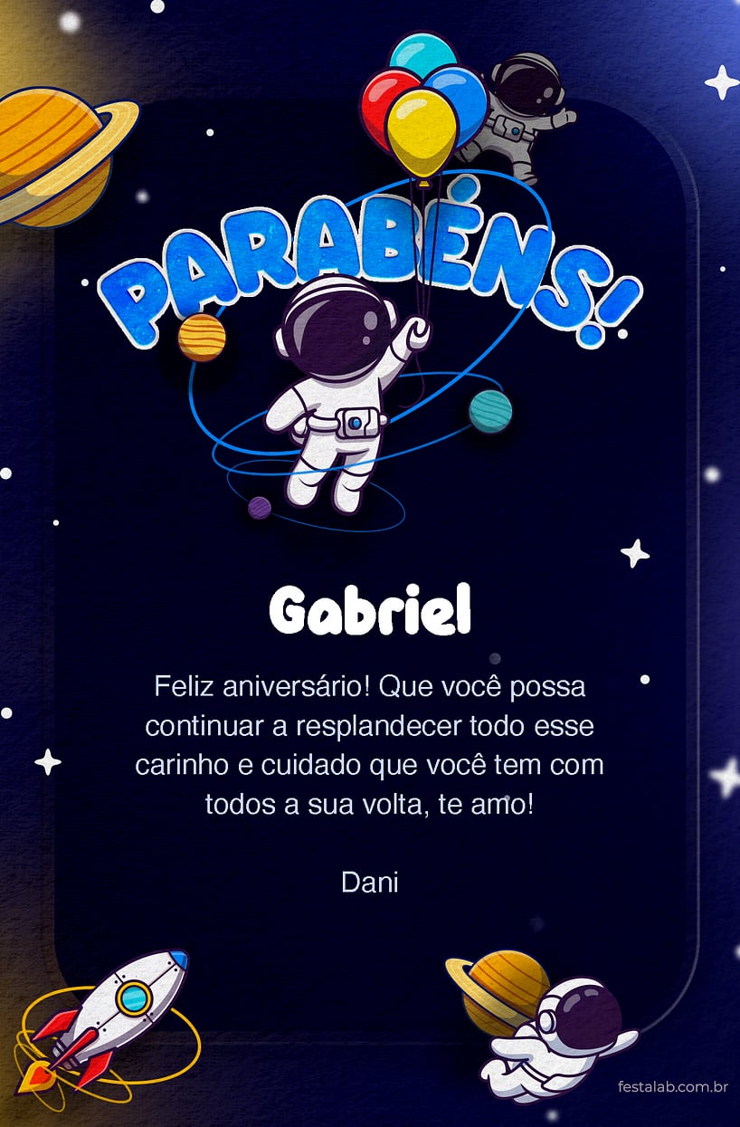 Cartao de Aniversario - Cartao Parabens Astronauta Azul