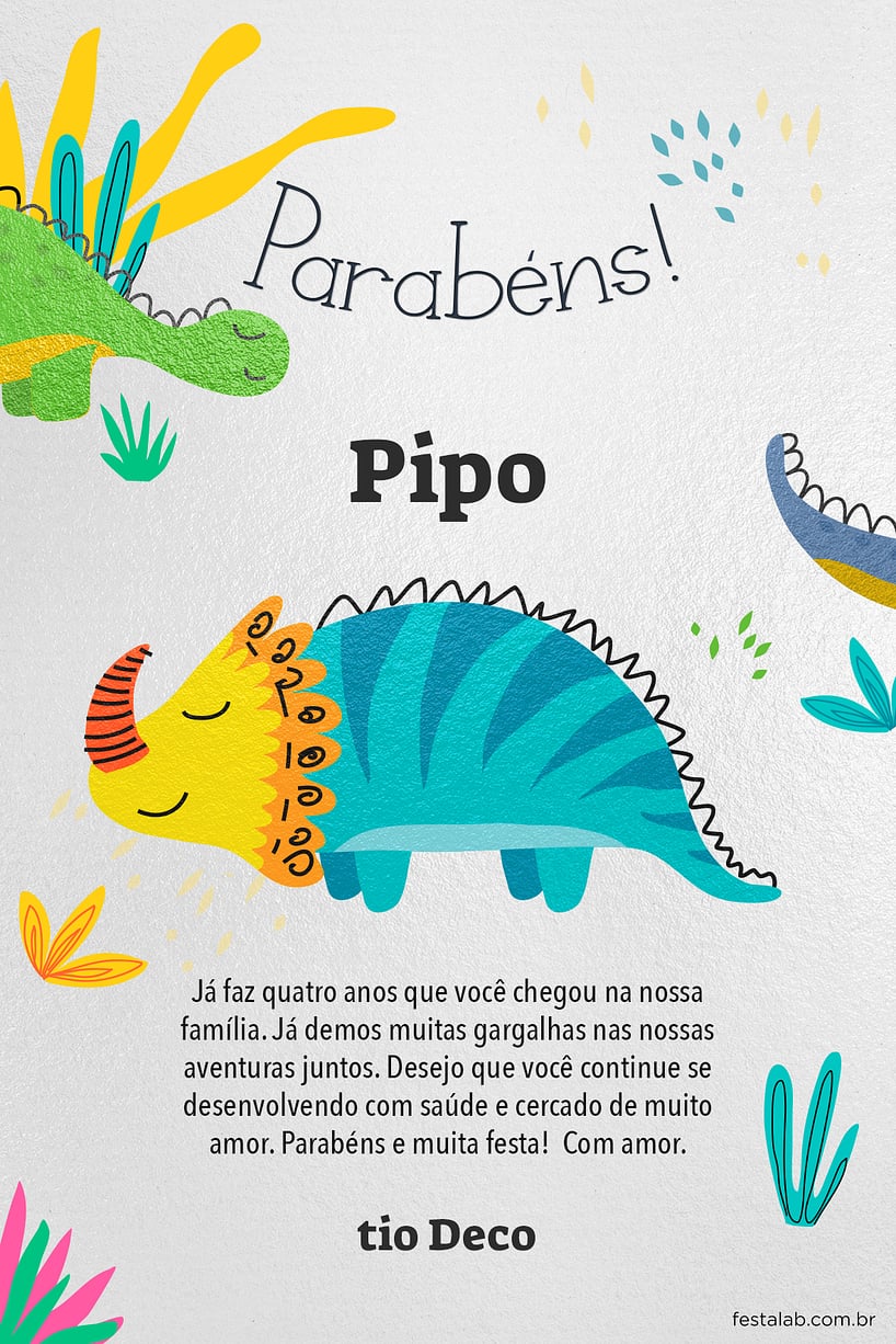 Crie seu Cartão de Aniversário - Dino Baby com a Festalab