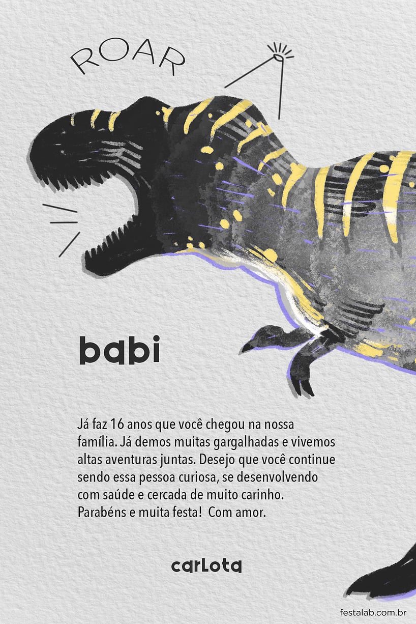 Crie seu Cartão de Aniversário - Dino Teen com a Festalab