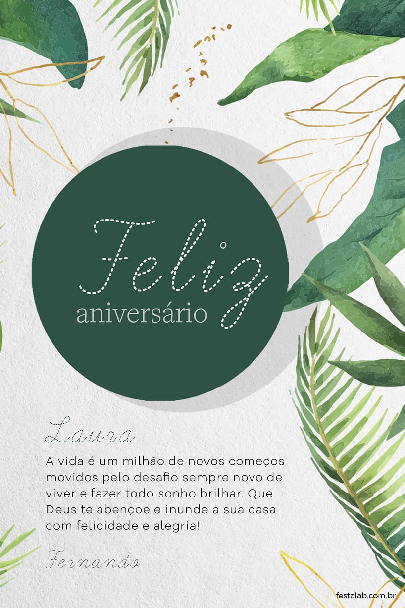 Cartao de Aniversario - Folhas Verde