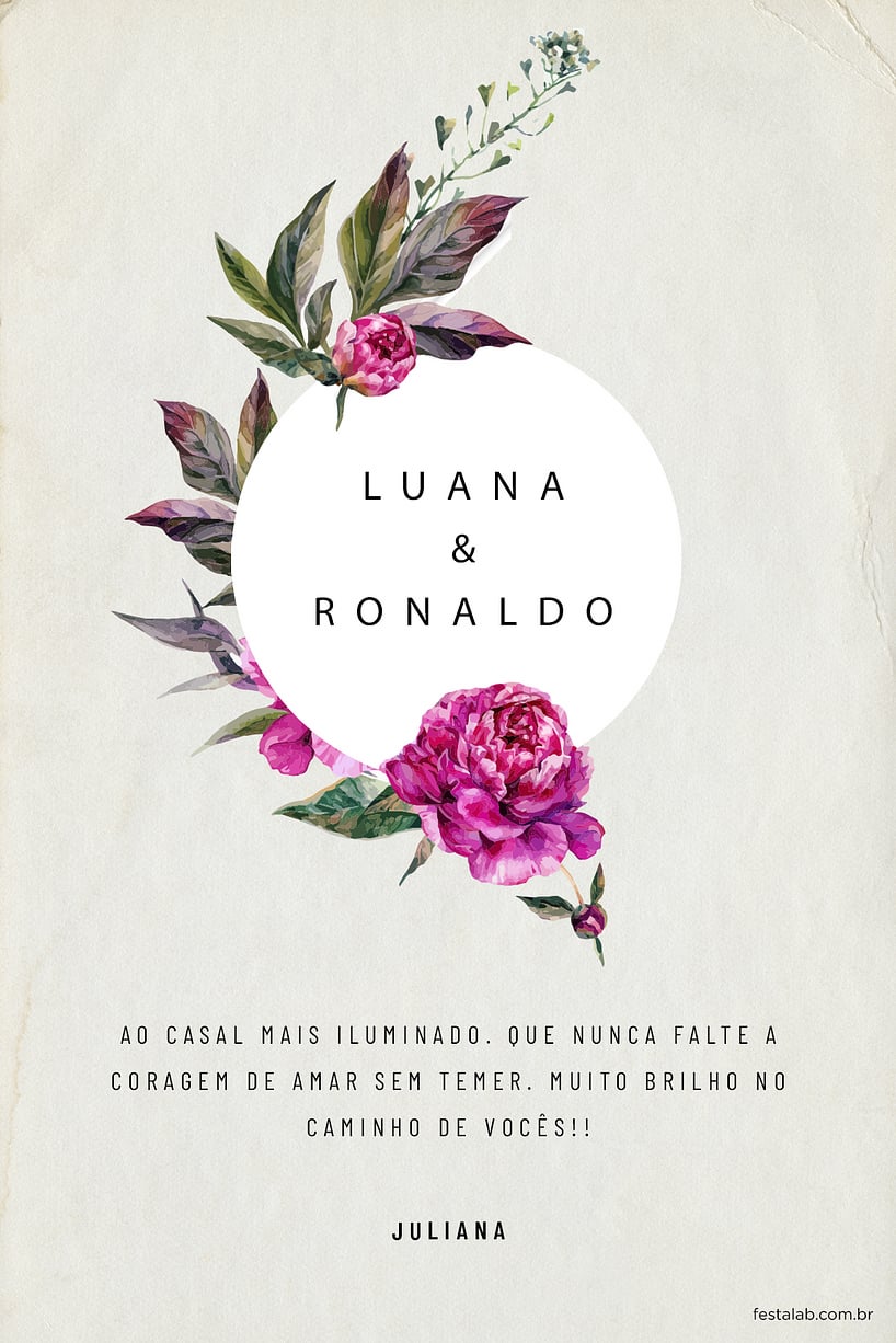 Crie seu Cartão de Casamento - Buquê Roxo com a Festalab