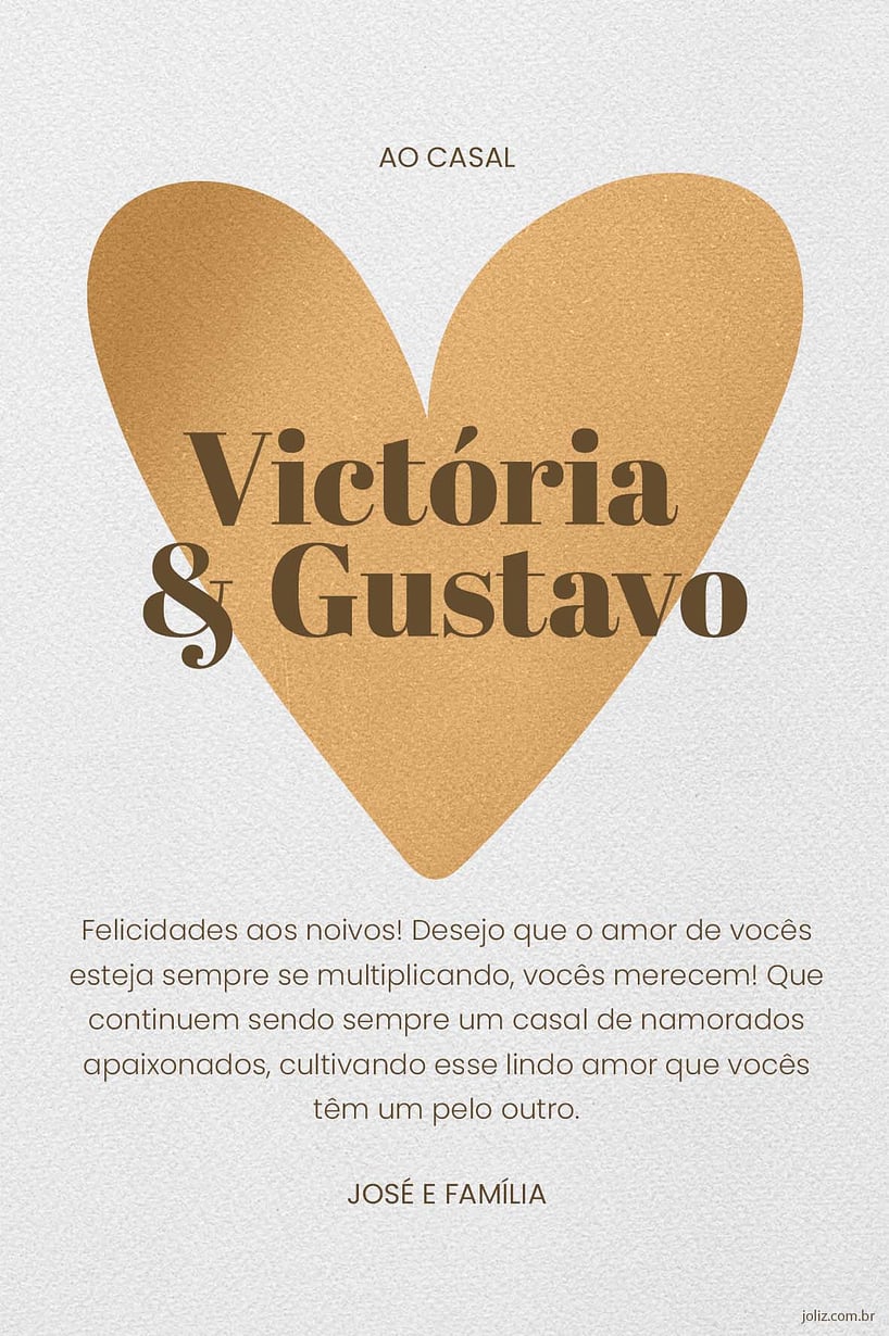 Cartao de Casamento - Coracao Dourado