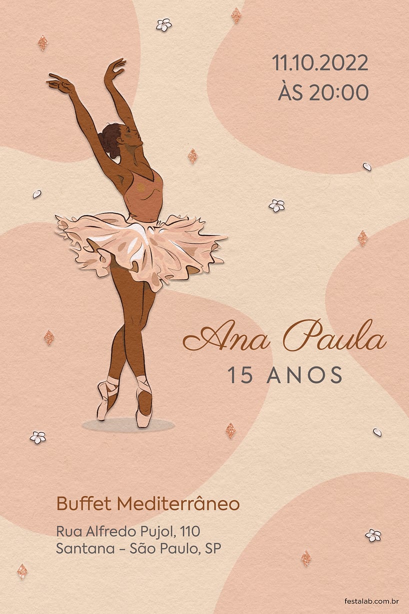 Convite de Aniversario de 15 anos - Festa Inspirada em Bailarinas - Bege