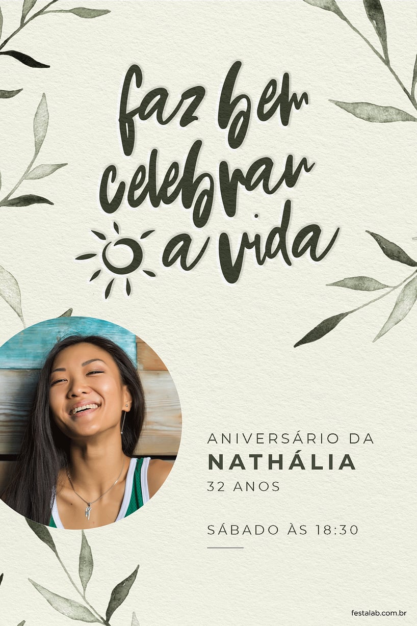 Convite de Aniversario Adulto - Celebracao Folhagem