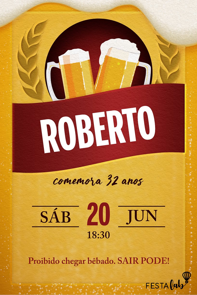 Convite de Aniversario Adulto - Cerveja de Boteco