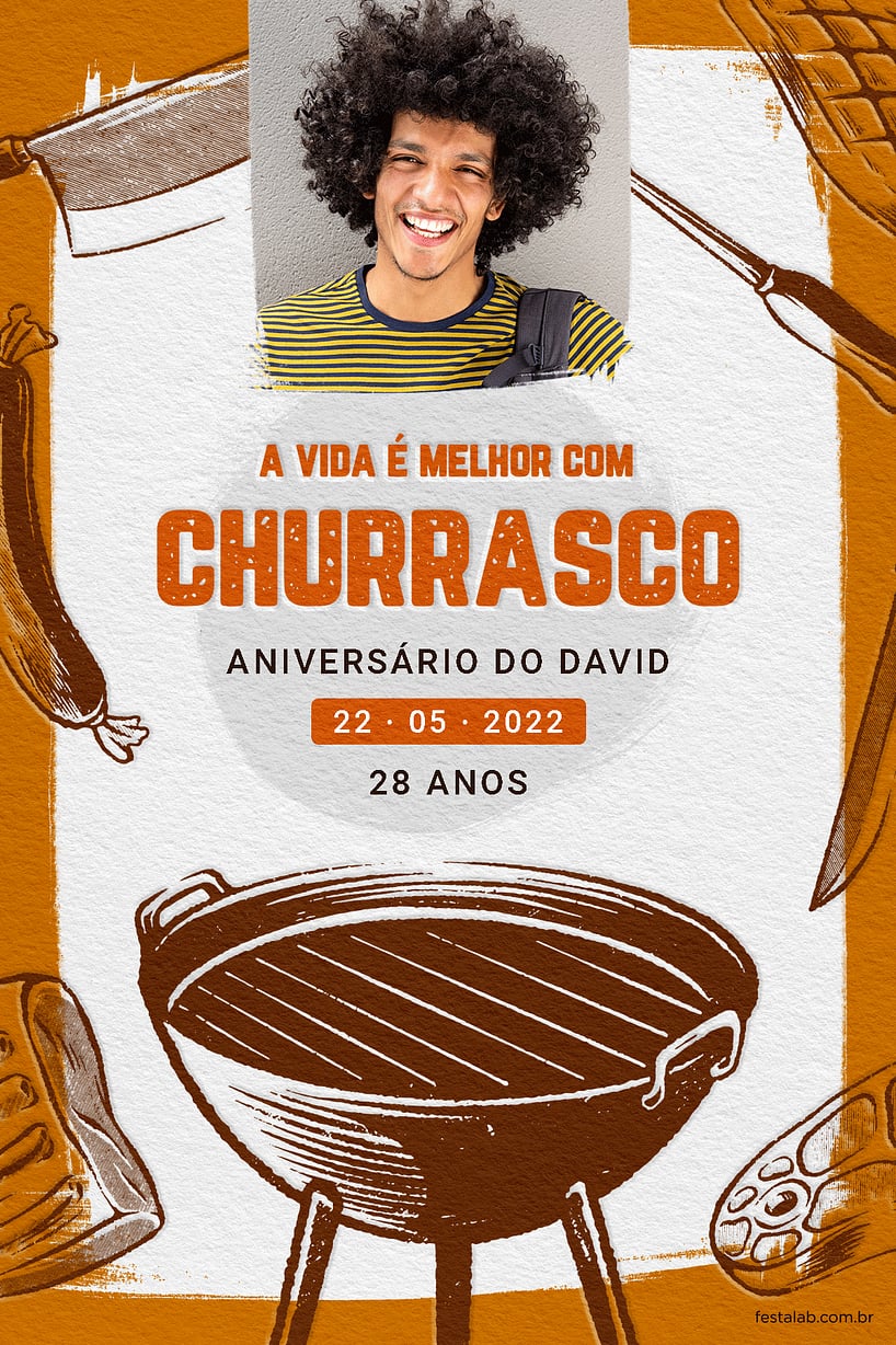 Convite de Aniversario Adulto - Churrasco na grelha