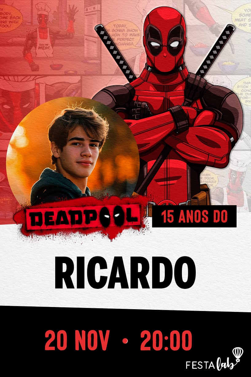 Criar convite de aniversário - Deadpool HQ| FestaLab