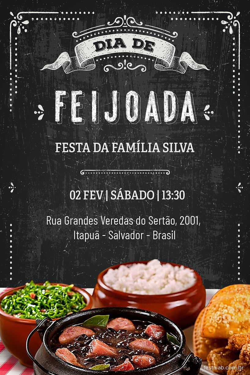 Criar convite de aniversário - Feijoada| FestaLab