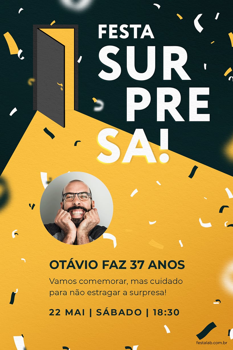 Criar convite de aniversário - Festa Surpresa amarela| FestaLab