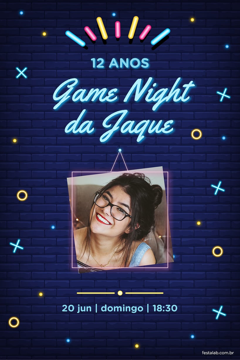 Criar convite de aniversário - Game Night| FestaLab