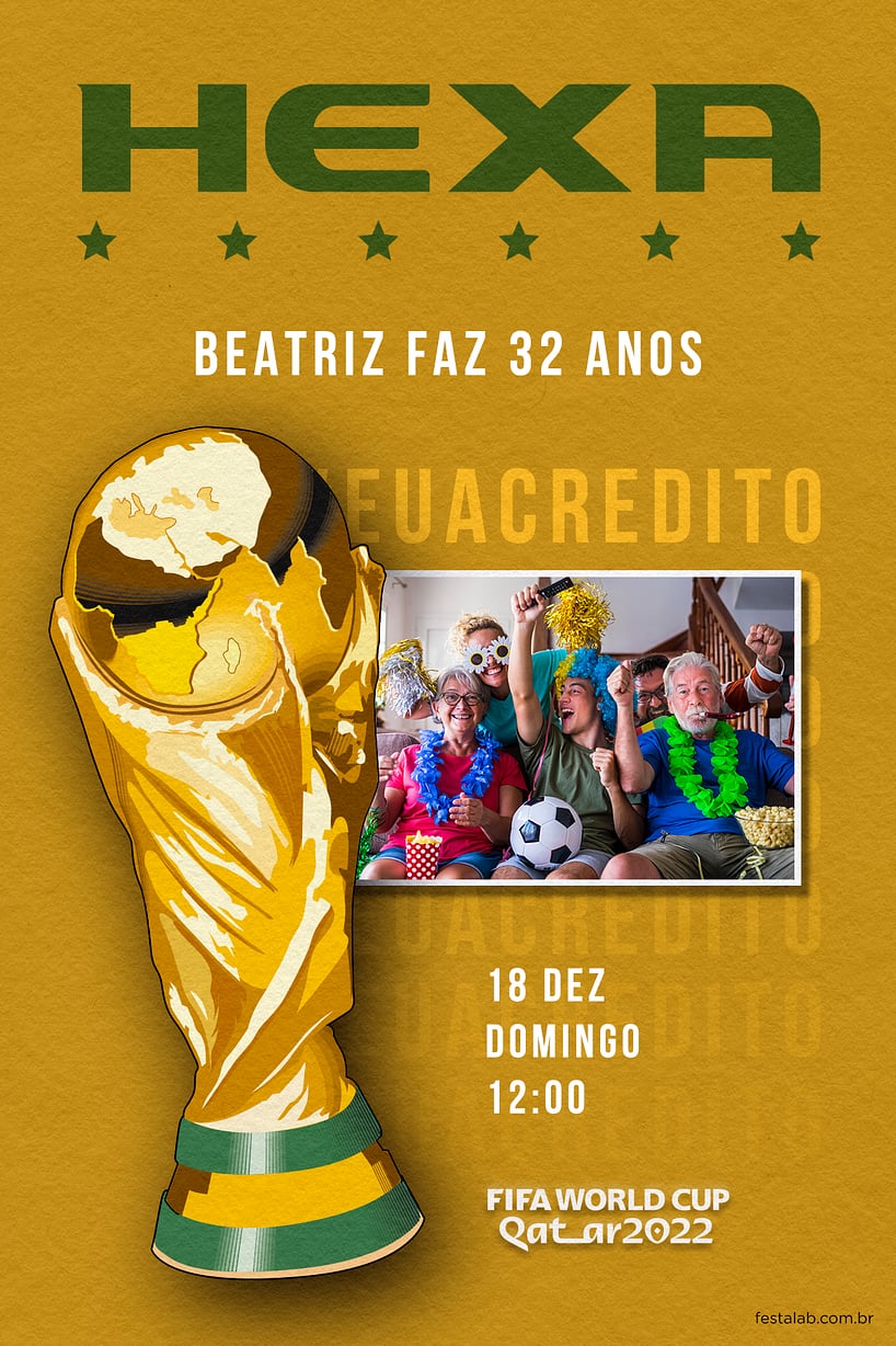 Criar convite de aniversário - Hexa Dourado| FestaLab