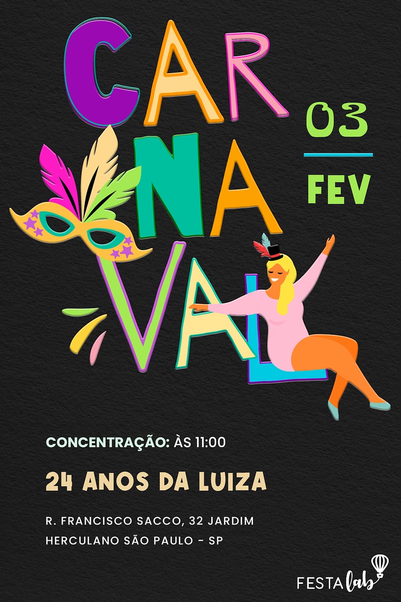 Criar convite de aniversário - Lettering de Carnaval| FestaLab