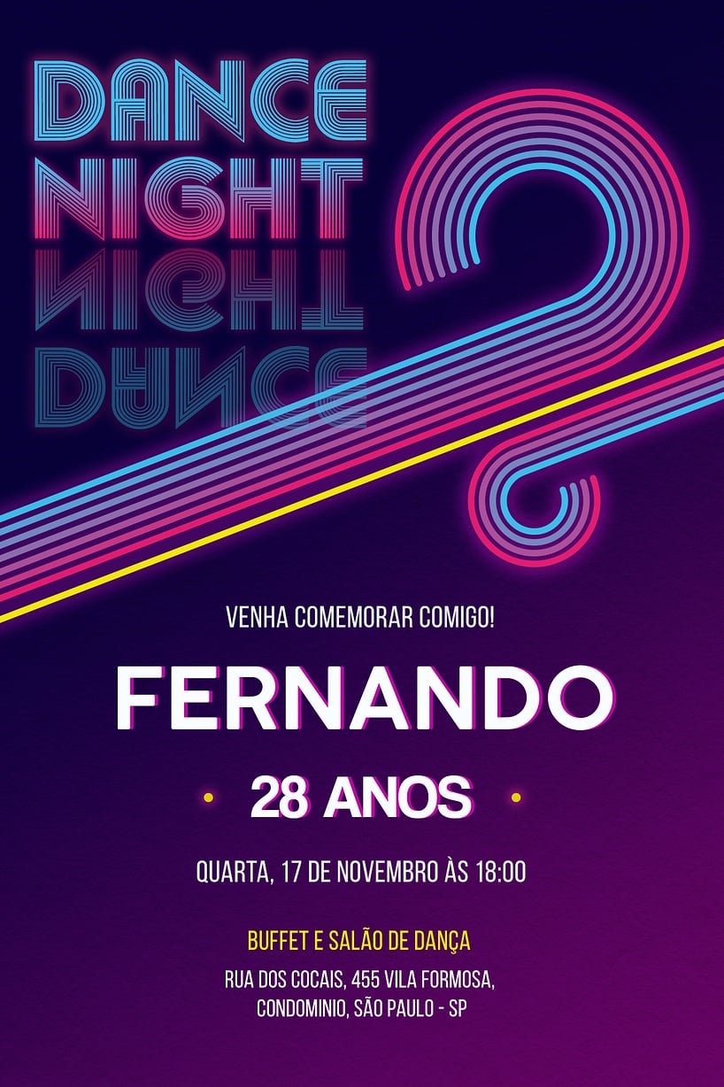 Criar convite de aniversário - Neon Anos 70| FestaLab