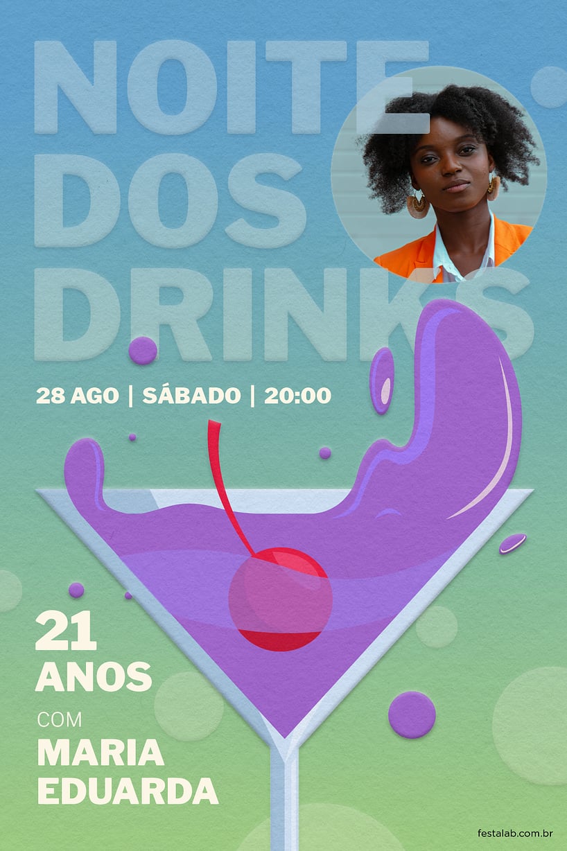 Criar convite de aniversário - Noite dos Drinks Verde| FestaLab