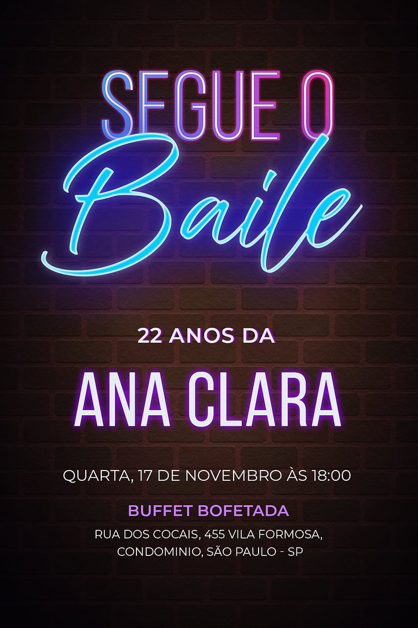 Criar convite de aniversário - Segue o Baile| FestaLab