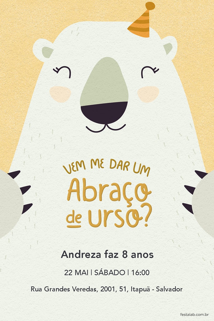 Convite de Aniversario - Abraco de urso amarelo