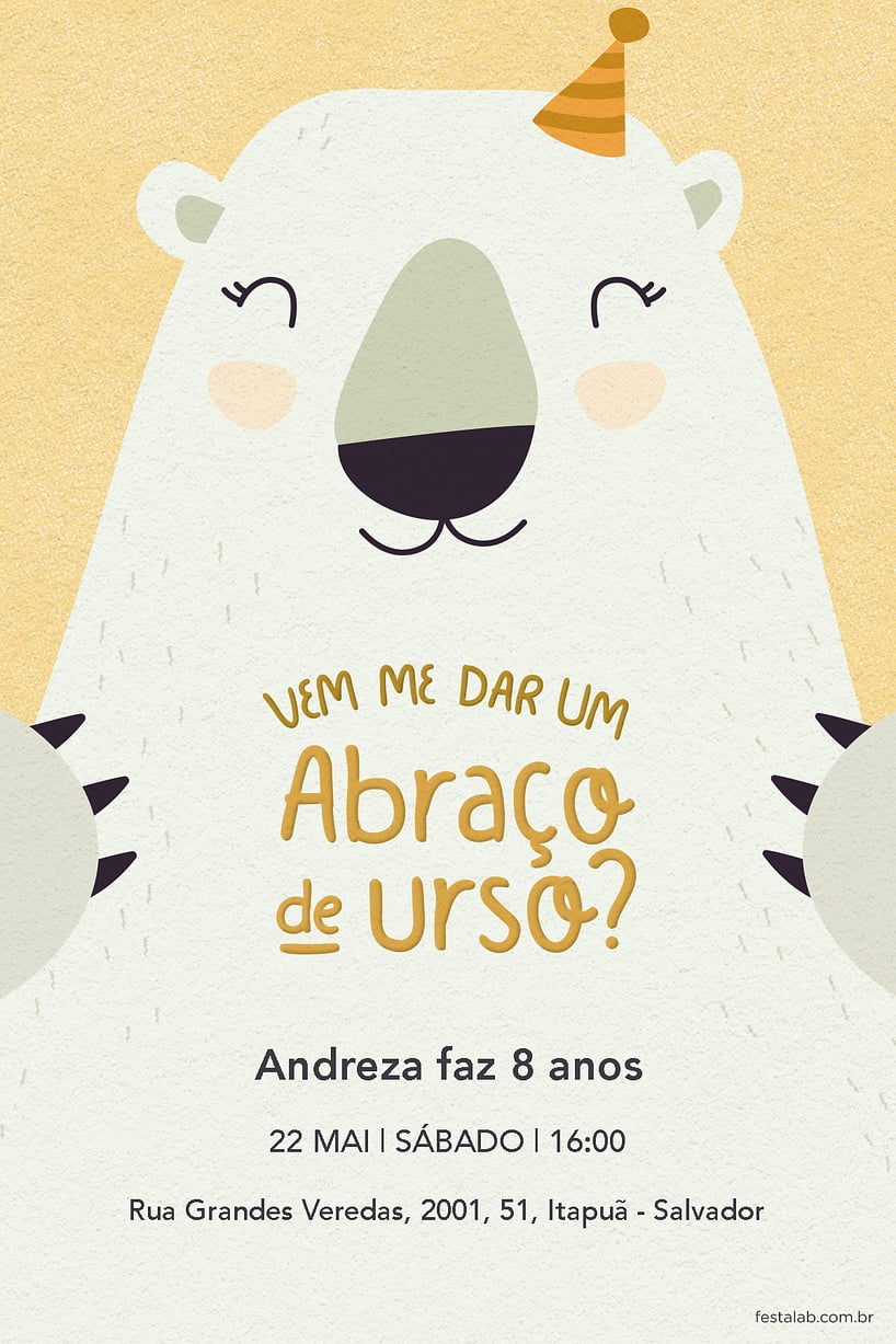 Criar convite de aniversário - Abraço de urso amarelo| FestaLab