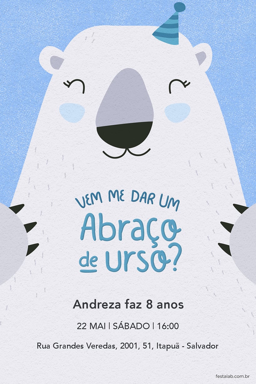 Convite de Aniversario - Abraco de urso azul