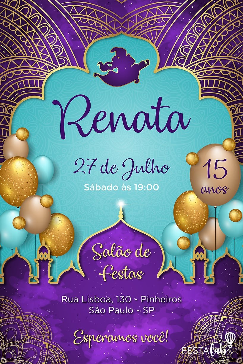 Criar convite de aniversário - Aladdin| FestaLab