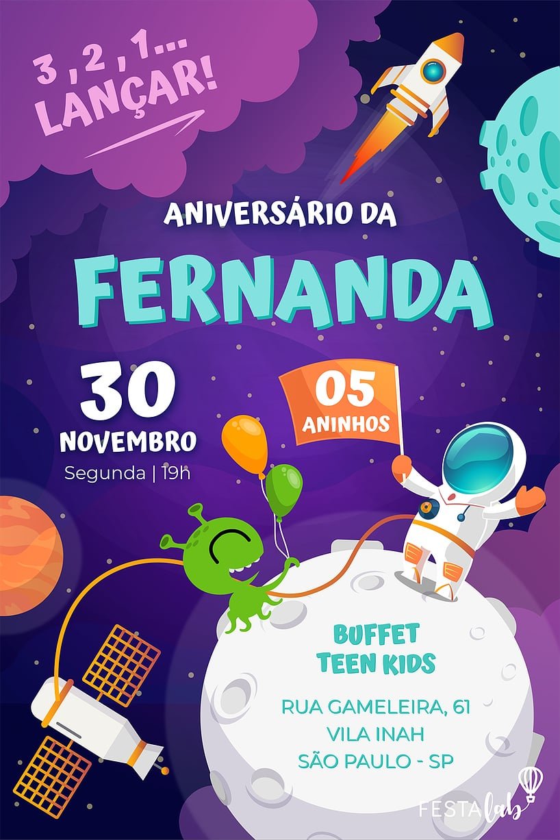 Criar convite de aniversário - Astronauta| FestaLab