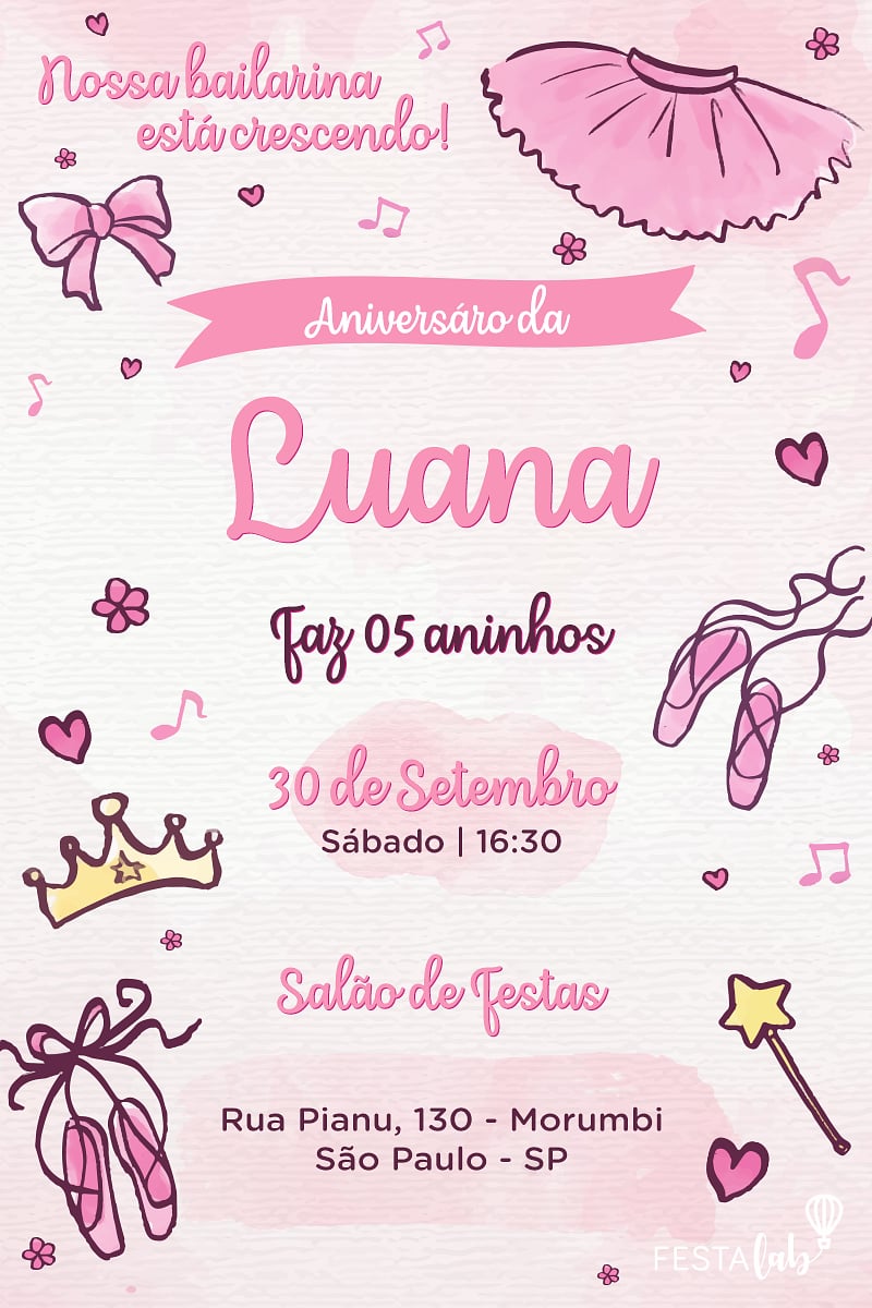 Criar convite de aniversário - Bailarina| FestaLab