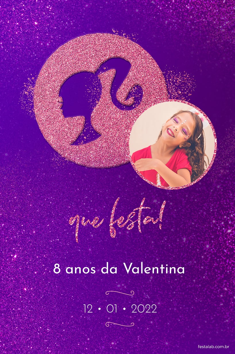 Criar convite de aniversário - Barbie fundo roxo| FestaLab