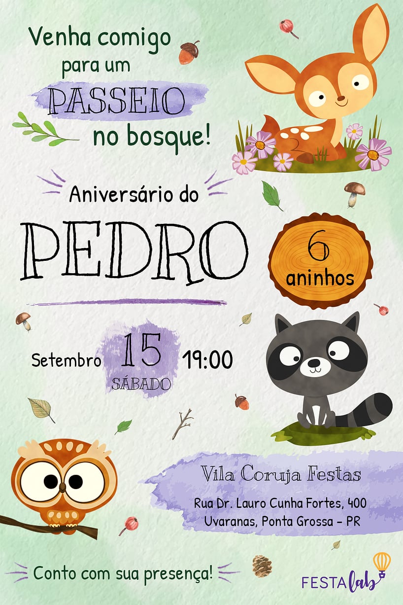 Criar convite de aniversário - Bosque| FestaLab