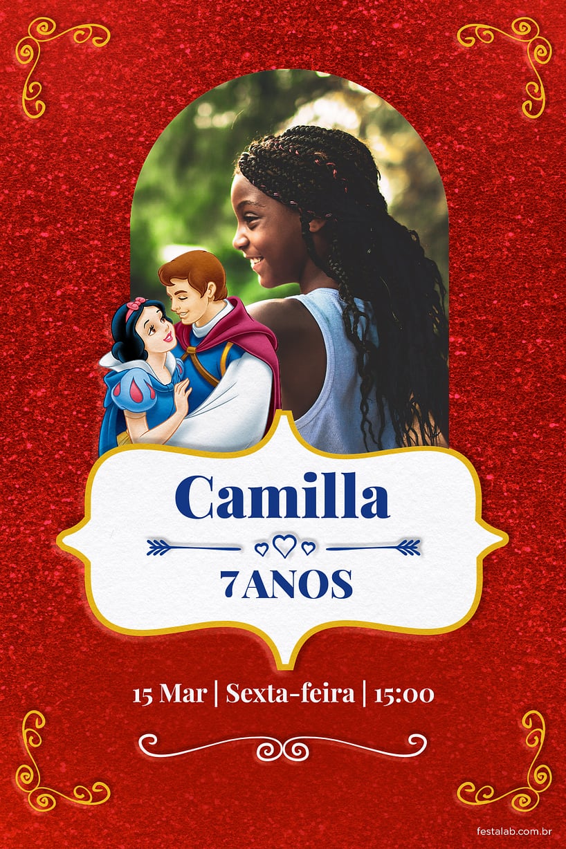 Criar convite de aniversário - Branca de Neve - Vermelha| FestaLab