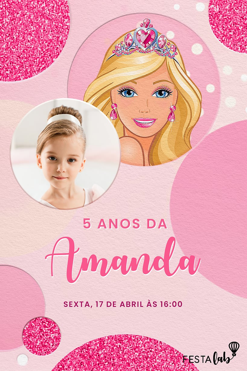 Criar convite de aniversário - Brilho Rosa da Barbie| FestaLab