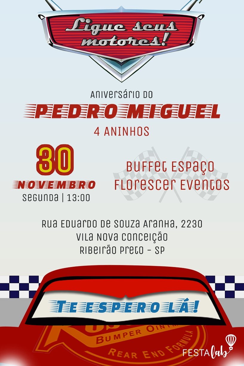 Convite de Aniversario - Carros