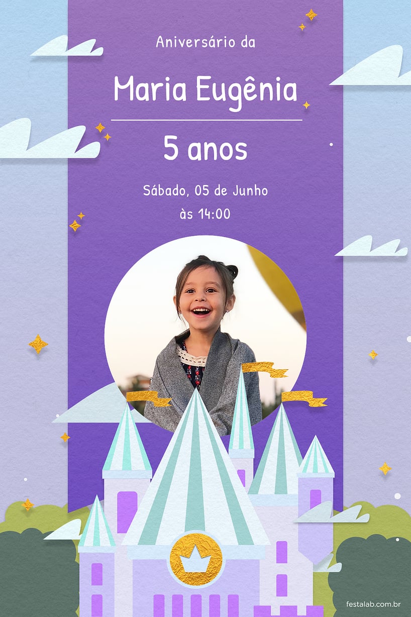 Criar convite de aniversário - Castelo Lilás| FestaLab