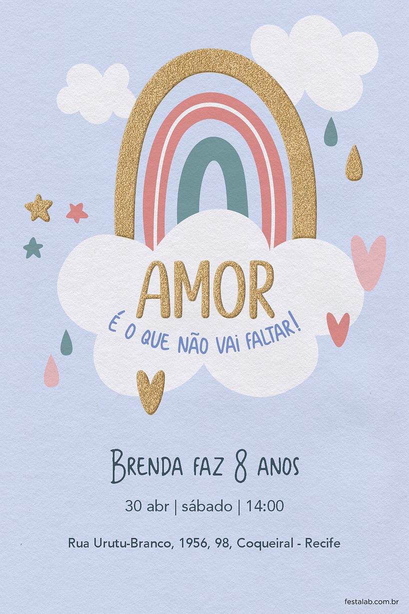 Convite de Aniversario - Chuva de Amor Ceu Azul