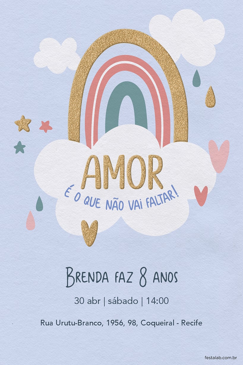 Criar convite de aniversário - Chuva de Amor Céu Azul| FestaLab