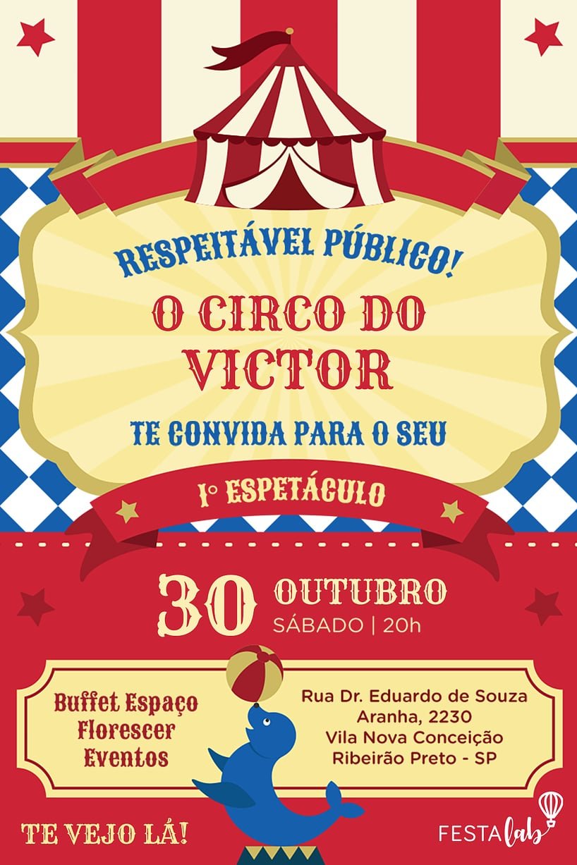 Criar convite de aniversário - Uma Festa no Circo| FestaLab