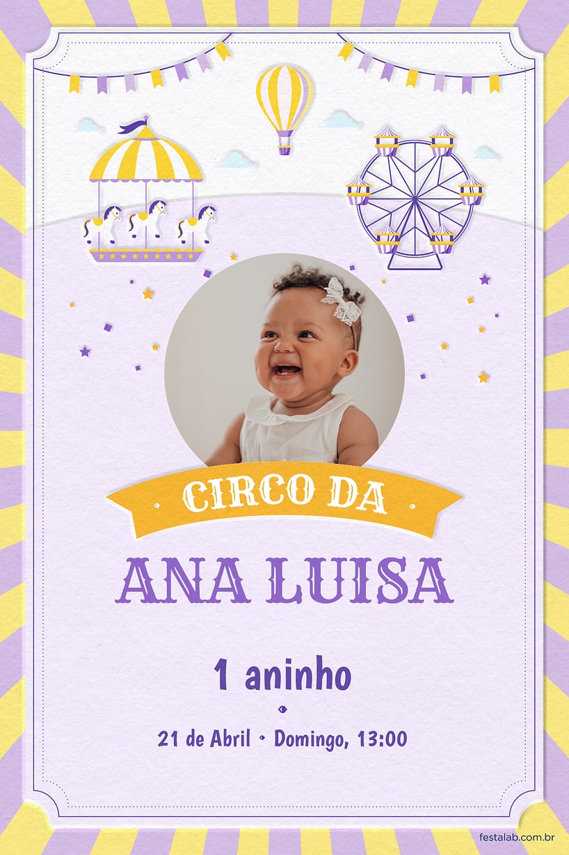 Criar convite de aniversário - Circo Lilás| FestaLab