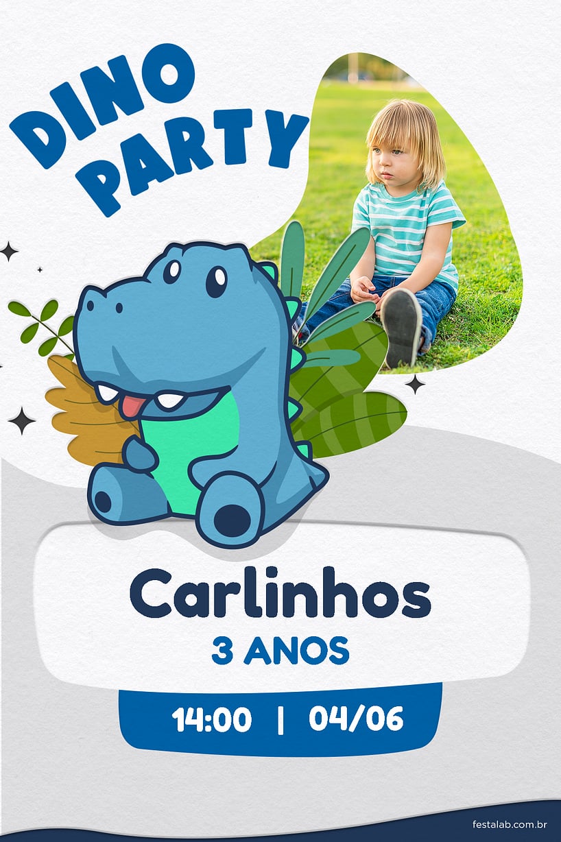 Convite de Aniversario - Dino party rosa