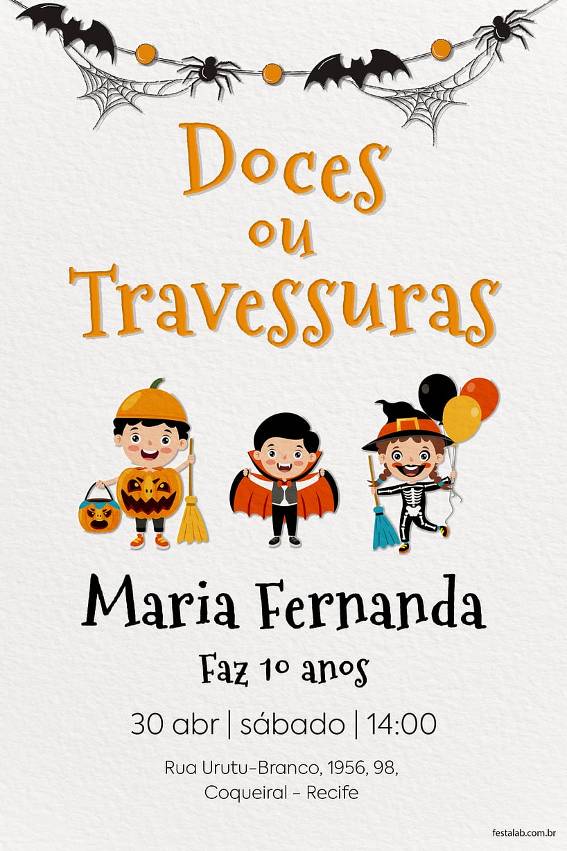 Convite de Aniversario - Doces ou Travessuras