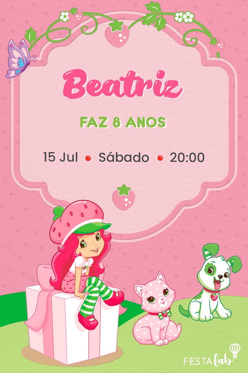 Criar convite de aniversário - Festa da Moranguinho| FestaLab