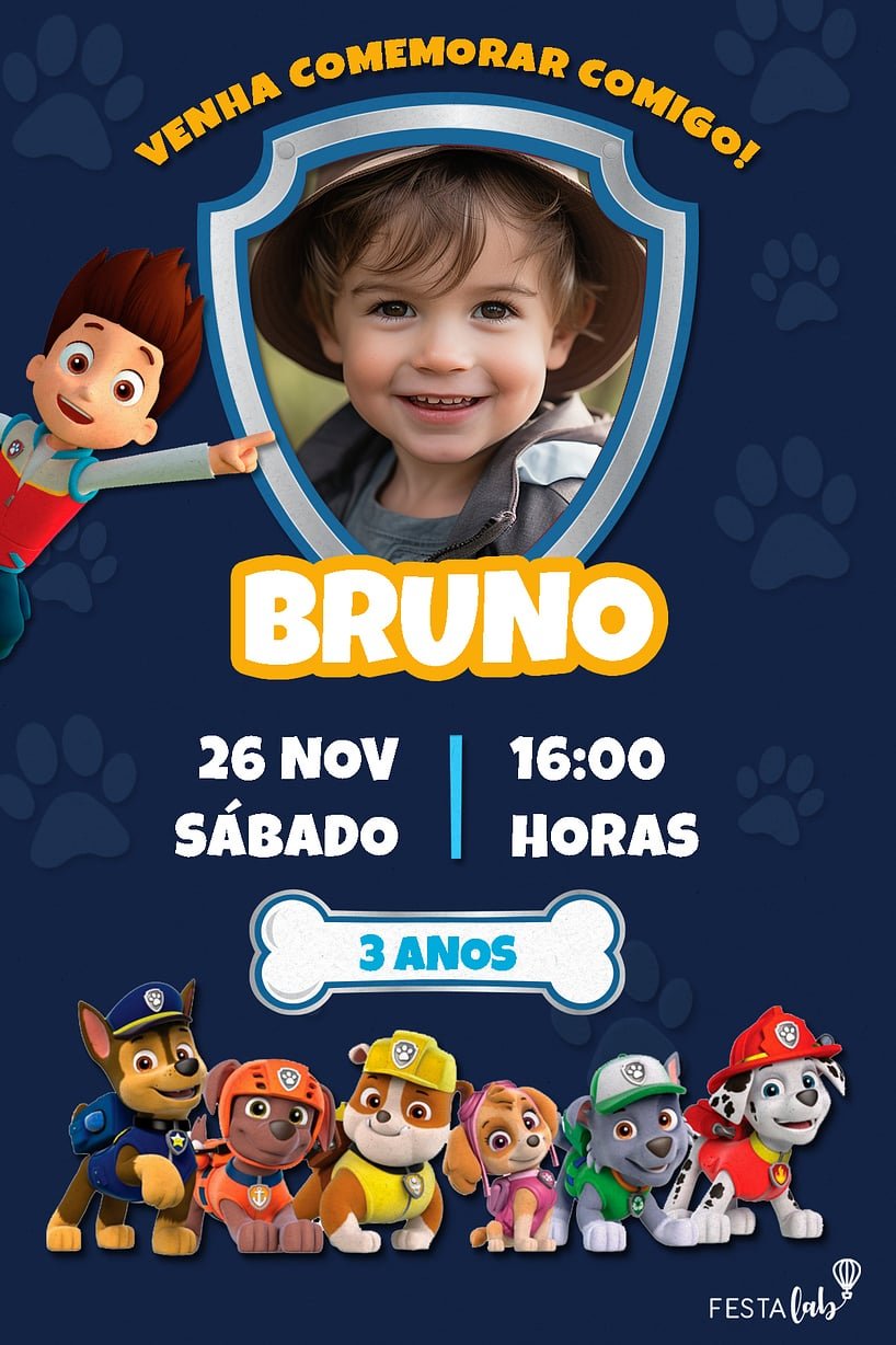 Convite de Aniversario - Festa da patrulha canina