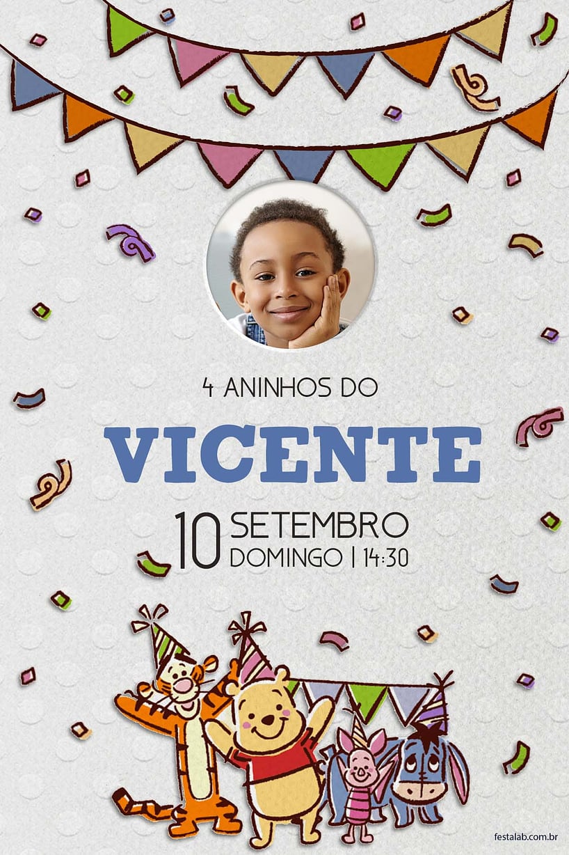 Convite de Aniversario - Festa do Pooh