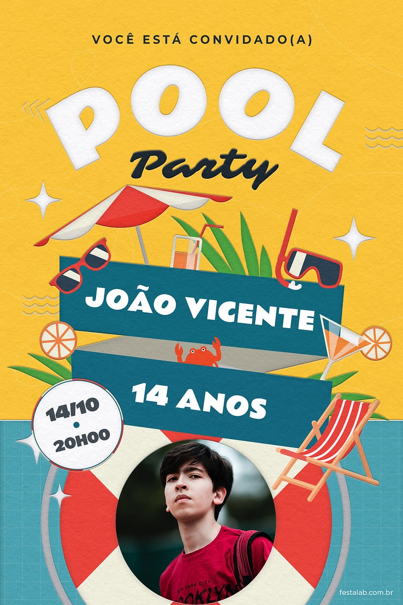 Criar convite de aniversário - Festa na piscina| FestaLab