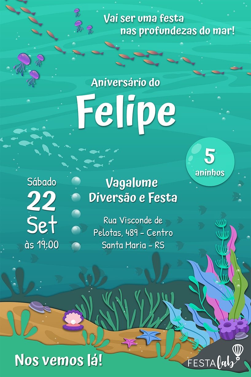 Convite de Aniversario - Fundo do Mar