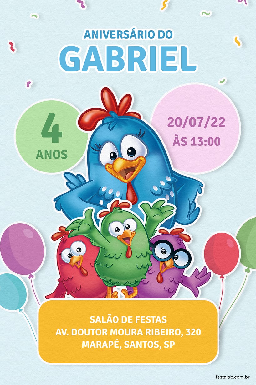 Convite de Aniversario - Galinha Pintadinha