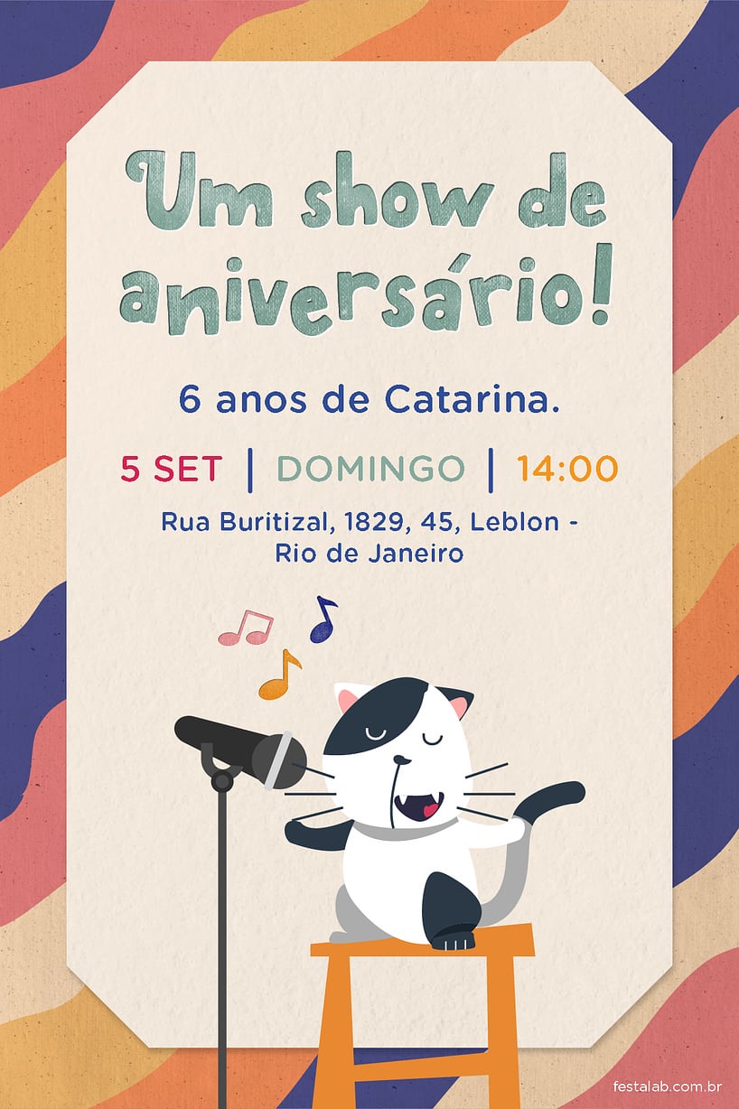 Convite de Aniversario - Gatinho