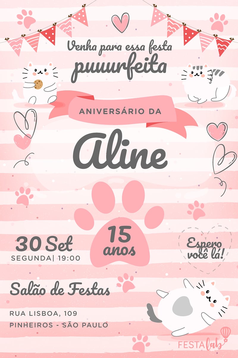 Convite de Aniversario - Gatinhos