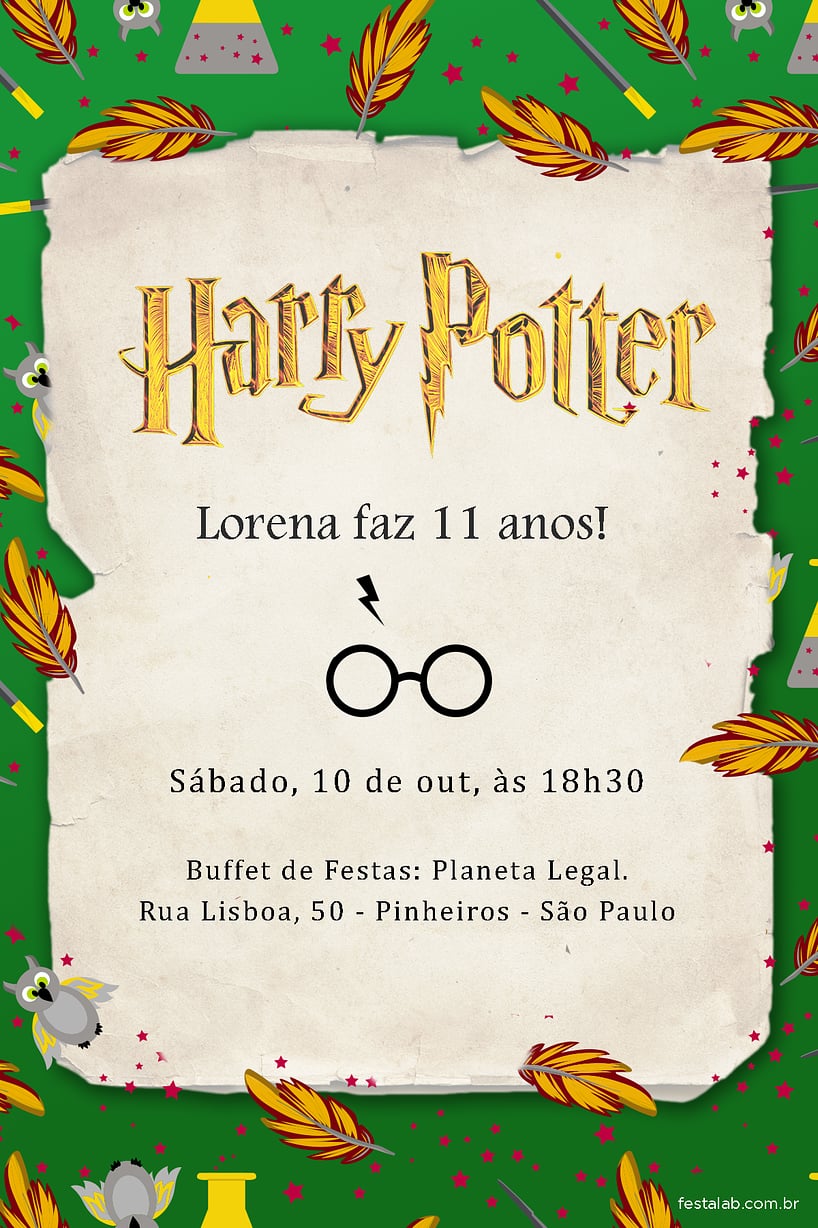 Criar convite de aniversário - Harry Potter Sonserina| FestaLab