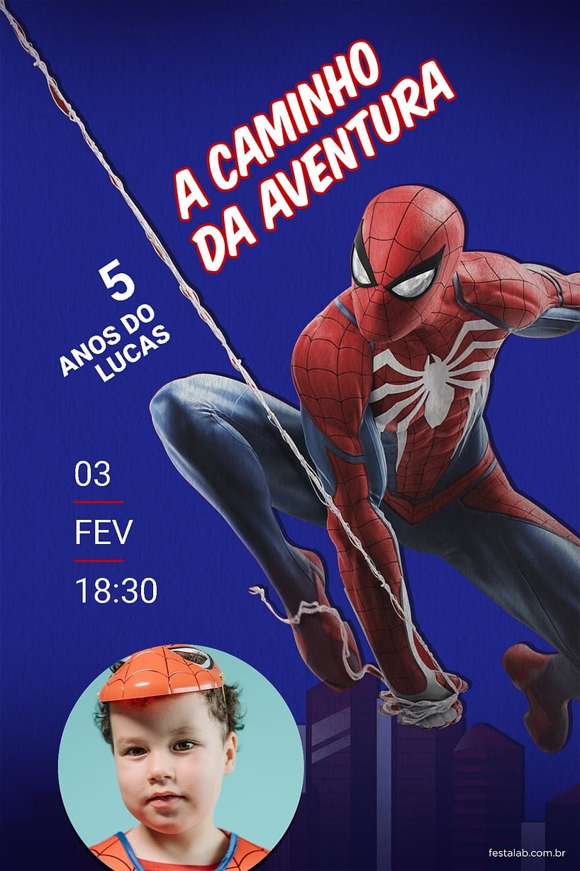 Convite de Aniversario - Homem aranha em acao azul