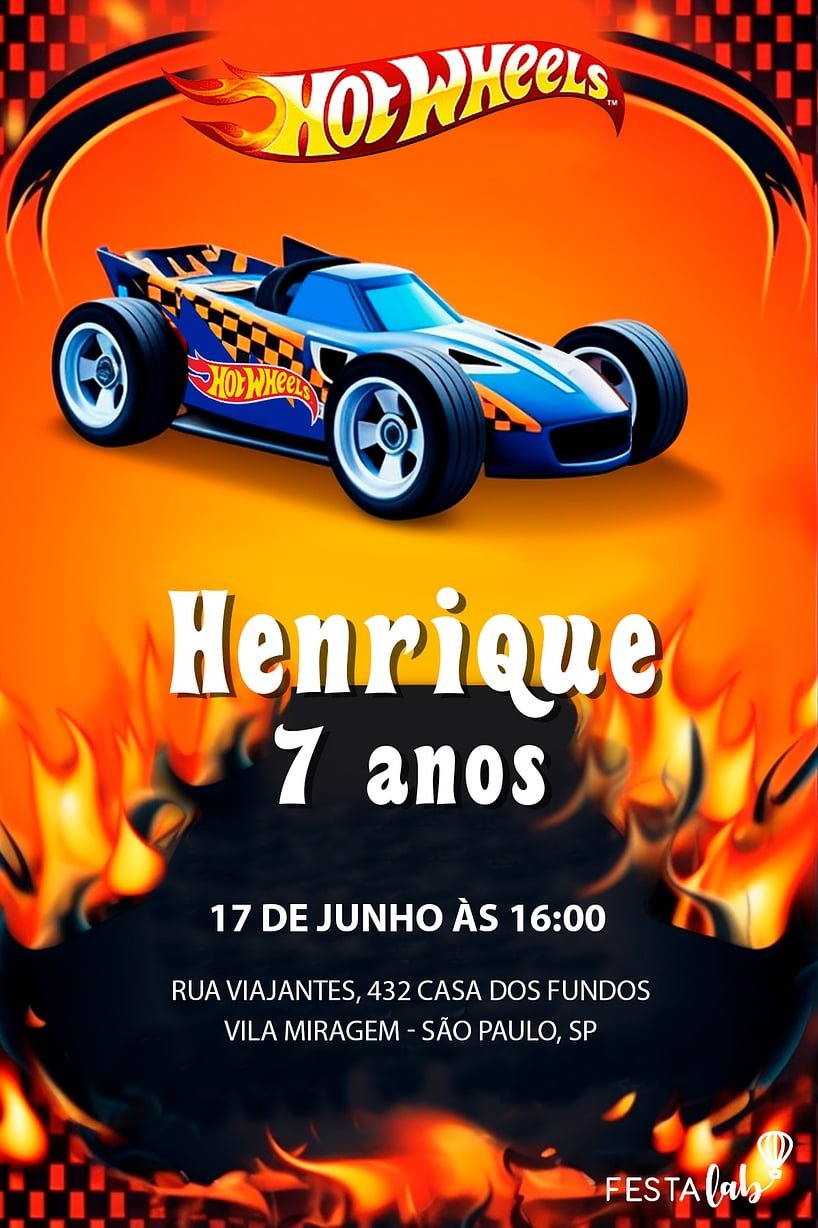 Convite de Aniversario - Hotwheels