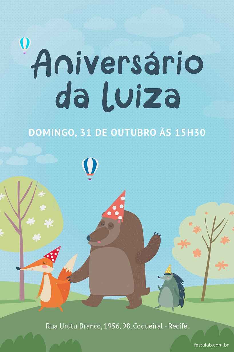 Convite de Aniversario - Jardim Encantado Animais